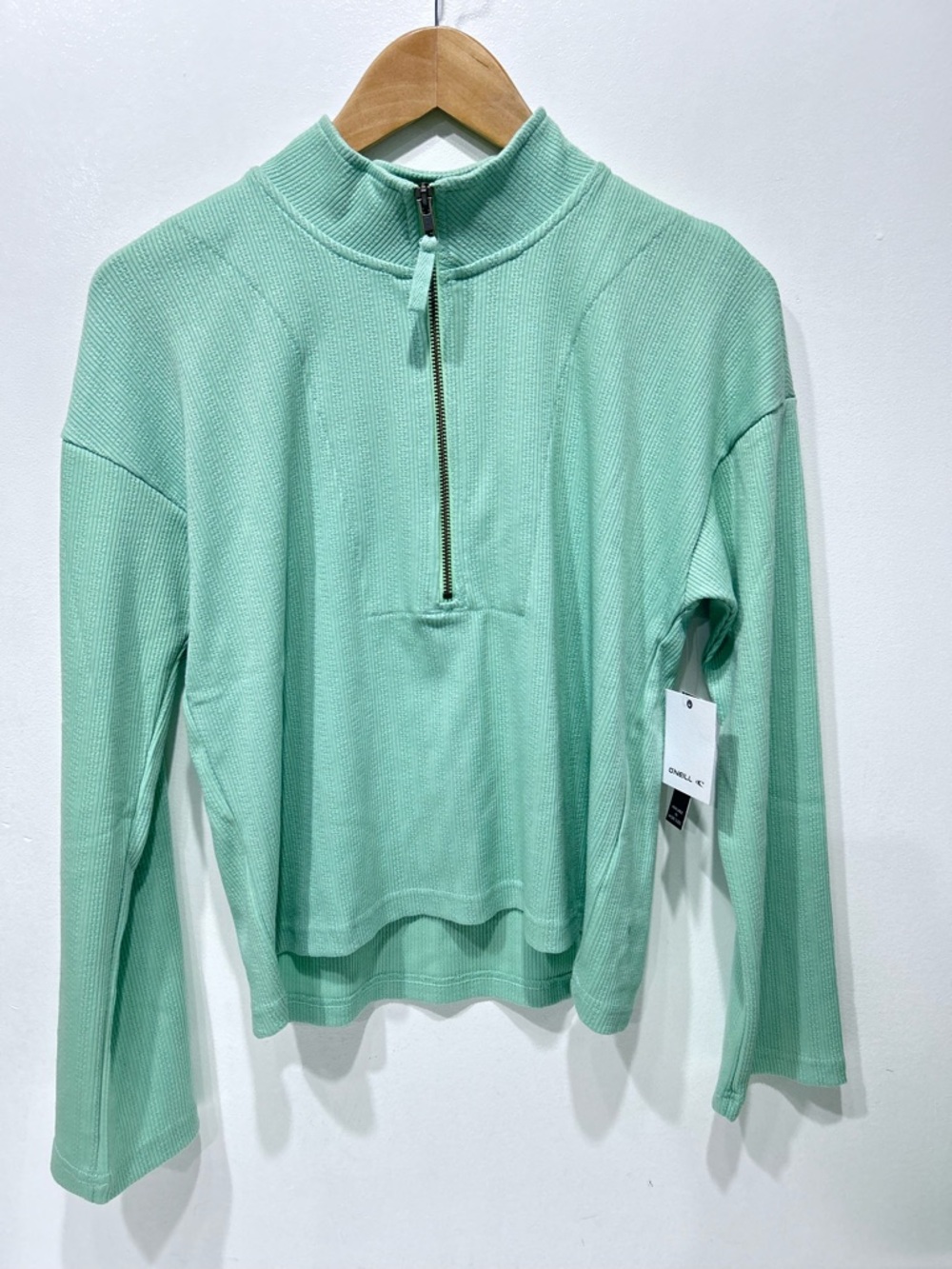 O'Neill Ladies Sandy Pullover Half-Zip Ribbed Knit Sweater Green Size S NWT‎